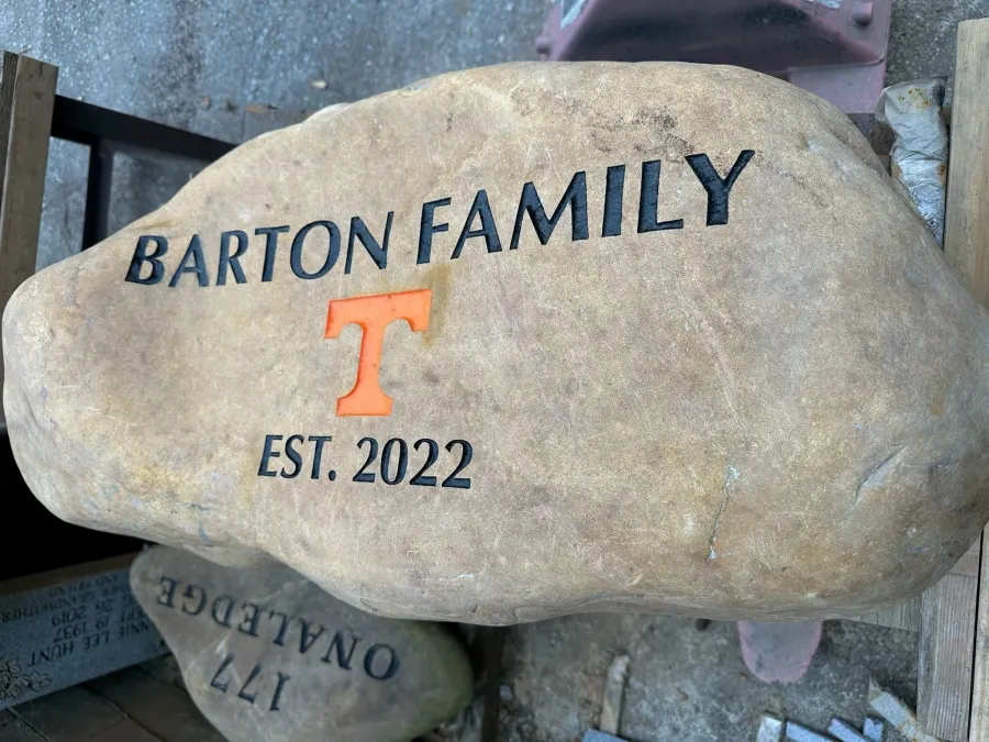 Engraved boulder for the Barton family